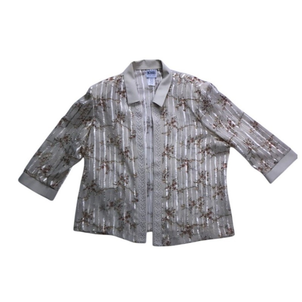 R&M Richards Jacket Womens 18 Beige Floral Sheer Metallic‎ Stripe USA Made